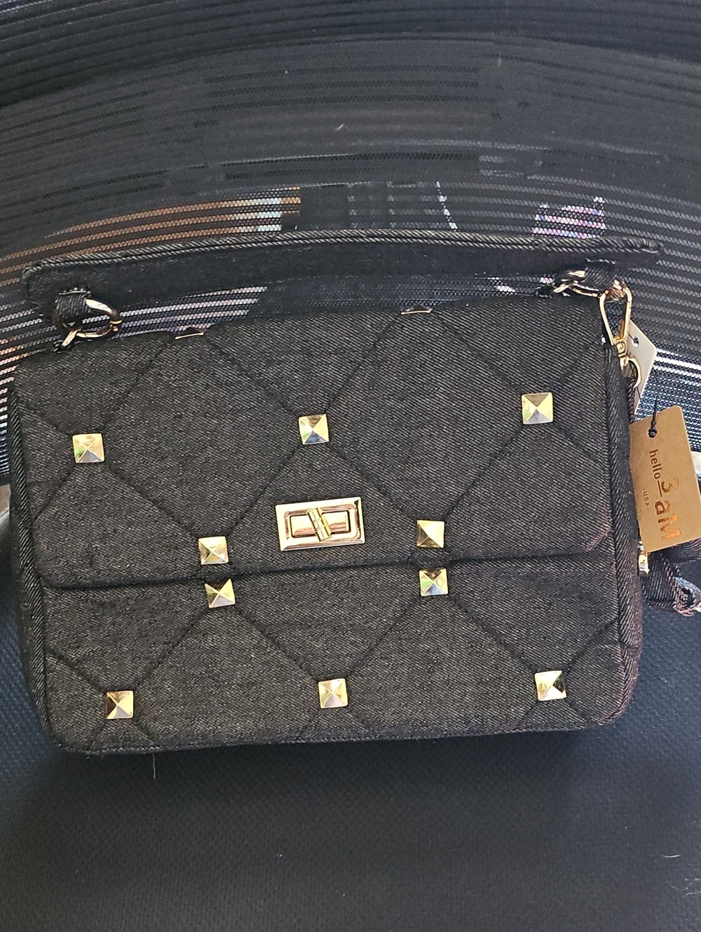 Quilted Stud Accent Crossbody Bag in Charcoal Gray